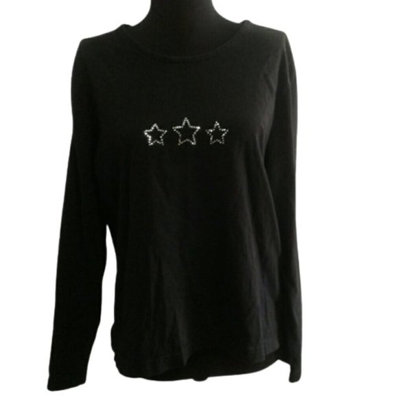 Hot Cotton by Marc Ware Tops - Hot Cotton by Marc Ware Large Tee Shirt Black Stars Long Sleeves Layering Stones